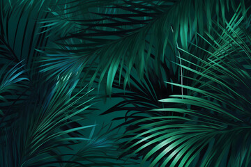 Tropical palm leaves in vibrant gradient color, holographic colours. Minimal art concept. Generative AI technology