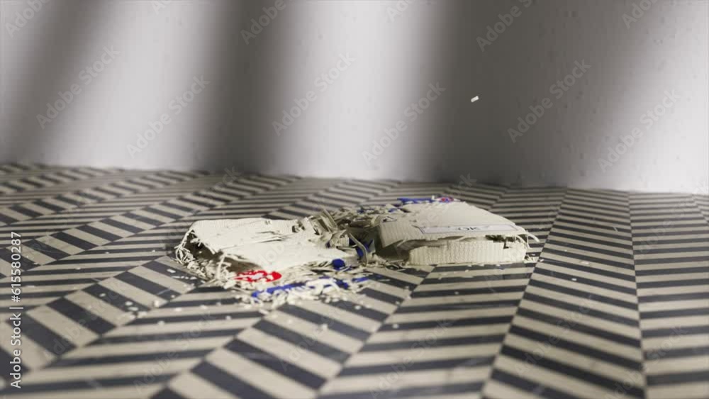 Poster surreal concept. the simulation wrong alert is destroyed and falls to the floor. computer error. 3d 