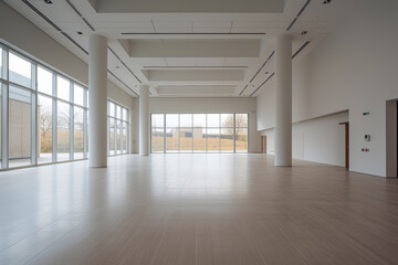 A clean white white room with rows of windows