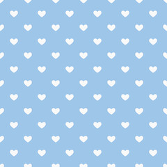 Seamless blue white heart pattern background.Simple heart shape seamless pattern in diagonal arrangement. Love and romantic theme background.
