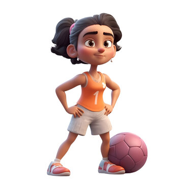 3D Render of Little Girl with soccer ball isolated on white background