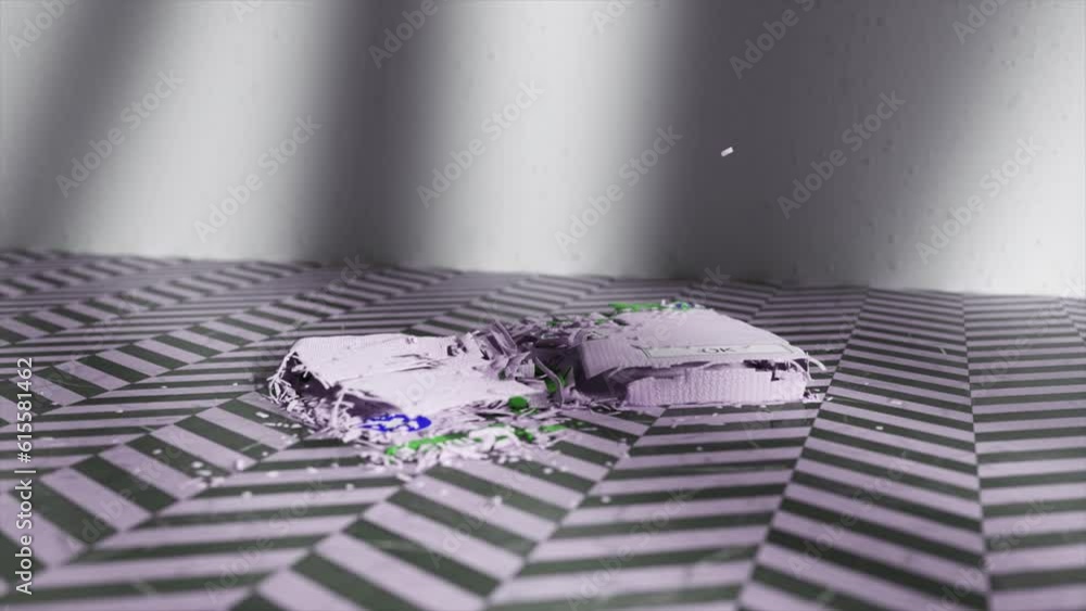 Poster surreal concept. the simulation wrong alert is destroyed and falls to the floor. computer error. 3d 