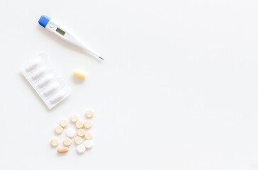 Pharmaceuticals for medical treatment with thermometer and pills