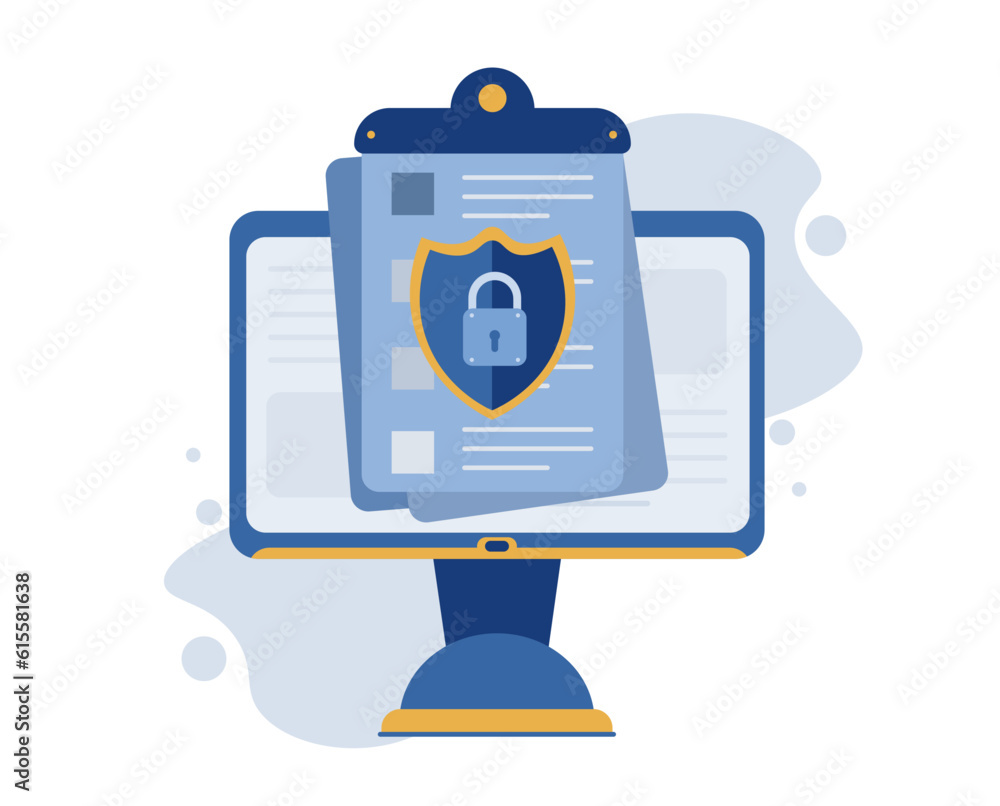 Poster secure confidential document online access with private lock. electronic safety doc data padlock sym