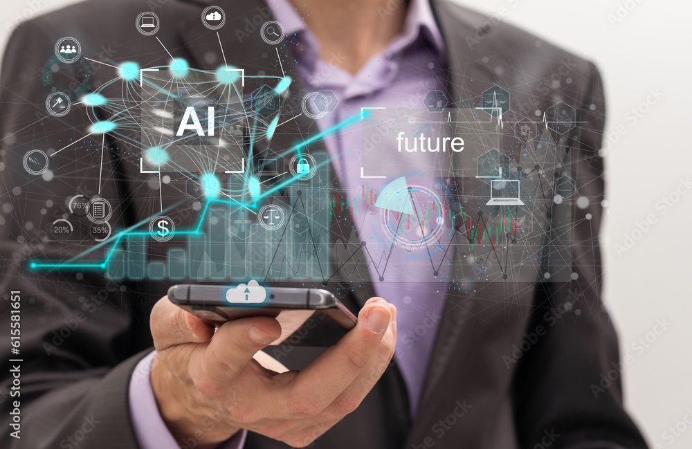 Poster chat . ai chat bot communicate and interact to businessman provide smart data in natural human like 