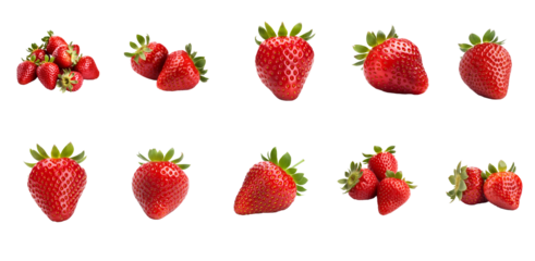 Set of Red Strawberry isolated on white background with clipping path. Full Depth of field. Focus stacking. PNG. Generative AI