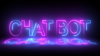 Purple neon blazing in color animated text from a chatbot isolated on a black background. Animation of chatbot text against a neon-lit background