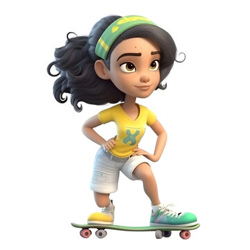 3D Render of a Cute Little Girl Skateboarder