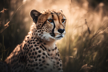 Cheetah in the Tropical Grasslands. Generative AI