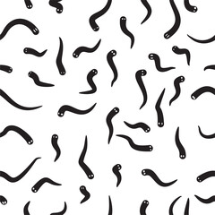 seamless pattern of black worm blobs on a white background
