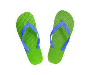 Green and blue summer flipflops isolated png file