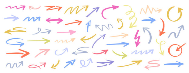 Obraz premium Different doodle hand drawn scribble arrows set.