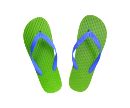 Green and blue summer flipflops isolated png file