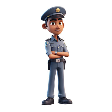 3d illustration of an African American police officer with a blue uniform