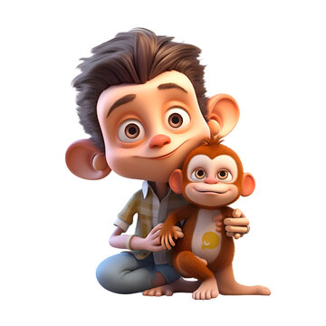 3D Render of a cartoon character with a monkey on a white background