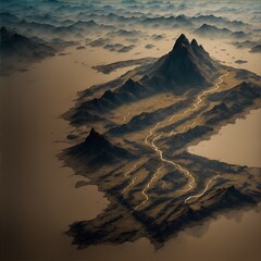 Photo of a breathtaking aerial view of majestic desert mountains
