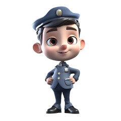 3D illustration of a policeman with a blue uniform. Isolated white background.