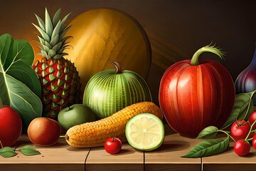 ai generated fruit and vegetables vector illustration