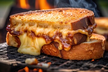 Toasted cheese sandwich on barbecue. Generative Ai image