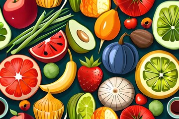 ai generated fruit and vegetables vector collection