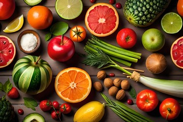 ai generated fruit and vegetables illustration collection