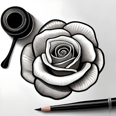 Ai generated rose sketch in black and white