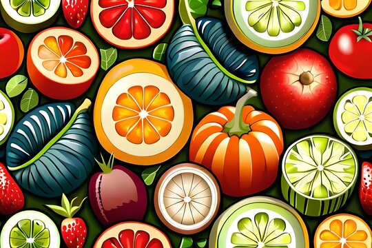 ai generated fruit and vegetables illustration 