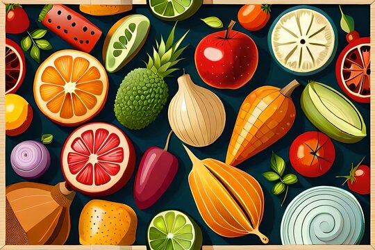 ai generated fruit and vegetables illustration 