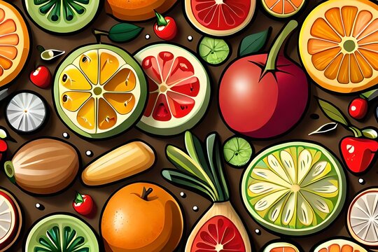 ai generated fruit and vegetables illustration 