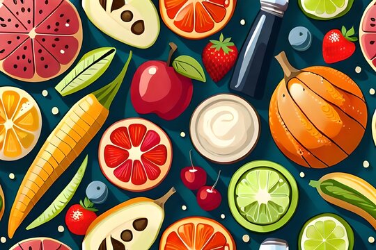 ai generated fruit and vegetables illustration 