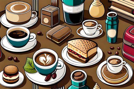 ai generated caf&eacute; vector illustration collection 