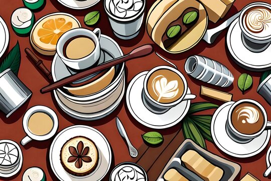 ai generated caf&eacute; clip art scene 