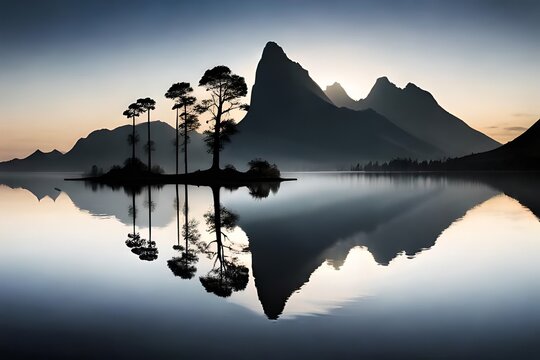 ai generated illustration of a sunrise over lake
