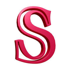 Pink alphabet letter s in 3d rendering for education, text concept