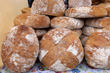 Freshly baked traditional bread at a street stall