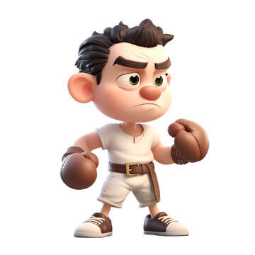 3D Render of a cartoon character with boxing gloves on white background