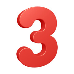 Red number 3 in 3d rendering for math, business and education concept 