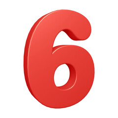 Red number 6 in 3d rendering for math, business and education concept 