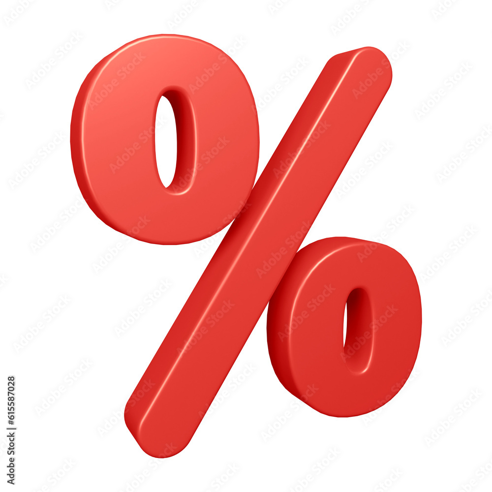 Poster red percent symbol or icon design in 3d rendering