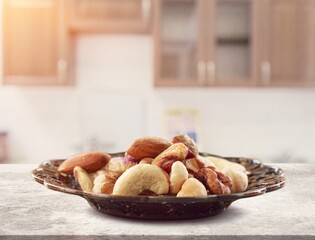 Healthy nuts tasty dish on the desk