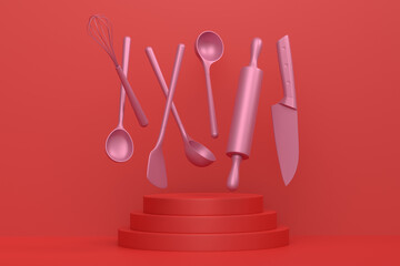 Abstract scene or podium with kitchen utensil on monochrome.