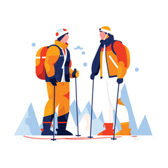 Gay couple ski holidays vector flat isolated illustration