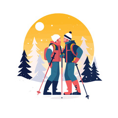 Gay couple ski holidays vector flat isolated illustration