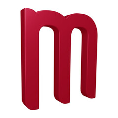 Alphabet letter m in 3d rendering for education, text concept