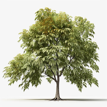 Shagbark hickory tree isolated white background AI Generated image