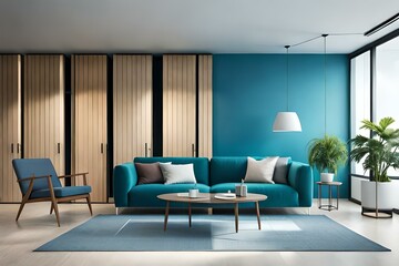Naklejka na ściany i meble modern living room with furnituregenerated by AI technology 