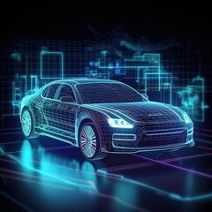Diagnostic Auto in HUD style. Scan Automobile in 3D visualisation hologram. 3D illustration