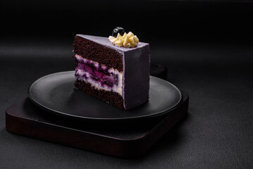 Delicious fresh blueberry or blackcurrant cake with cream cheese