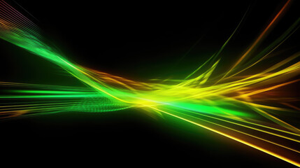Fototapeta na wymiar Abstract yellow green neon background, speed of light rays, colorful glowing lines.