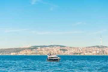 Traffic in the waters of the Bosphorus. Regular traffic of various watercraft from the port in Istanbul.